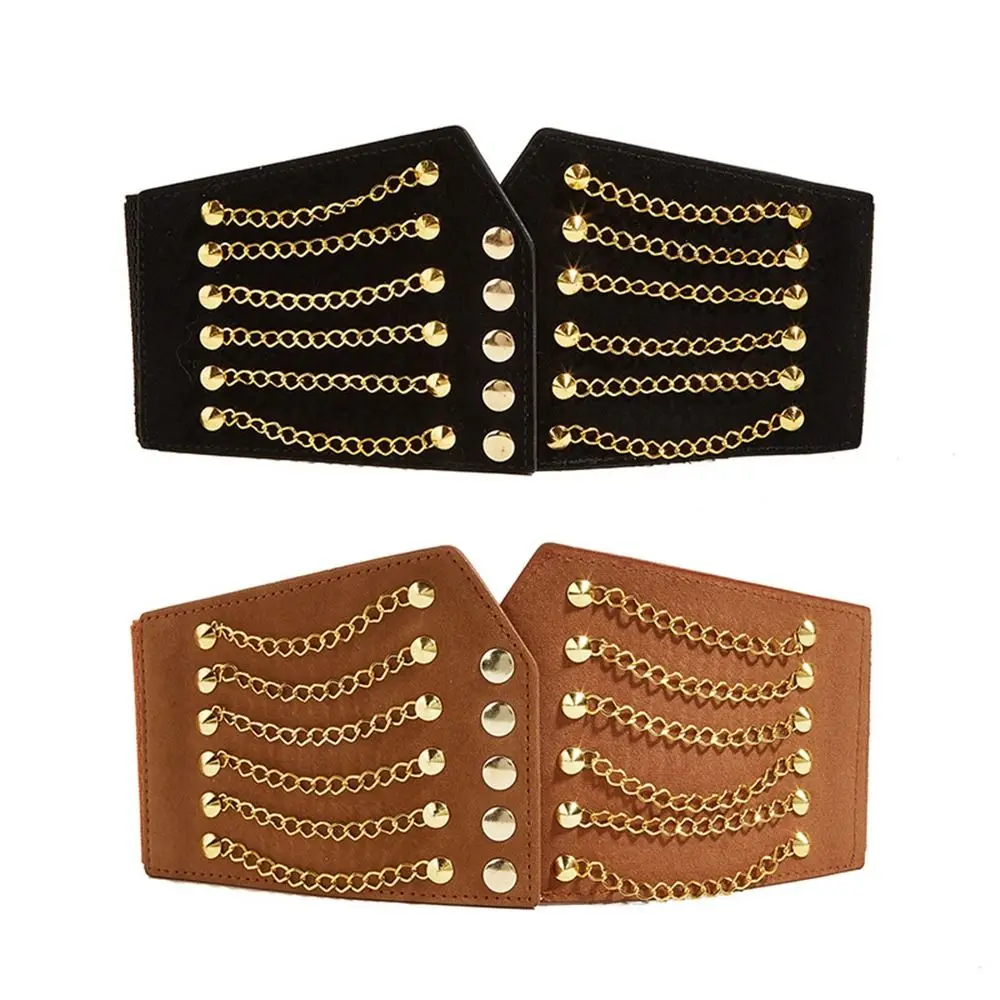 10cm Wide Women Fashion Slim Corset Cummerbunds Elastic Belts Rivet Waistband Female Coat Fur Hige Waist Belt Accessory