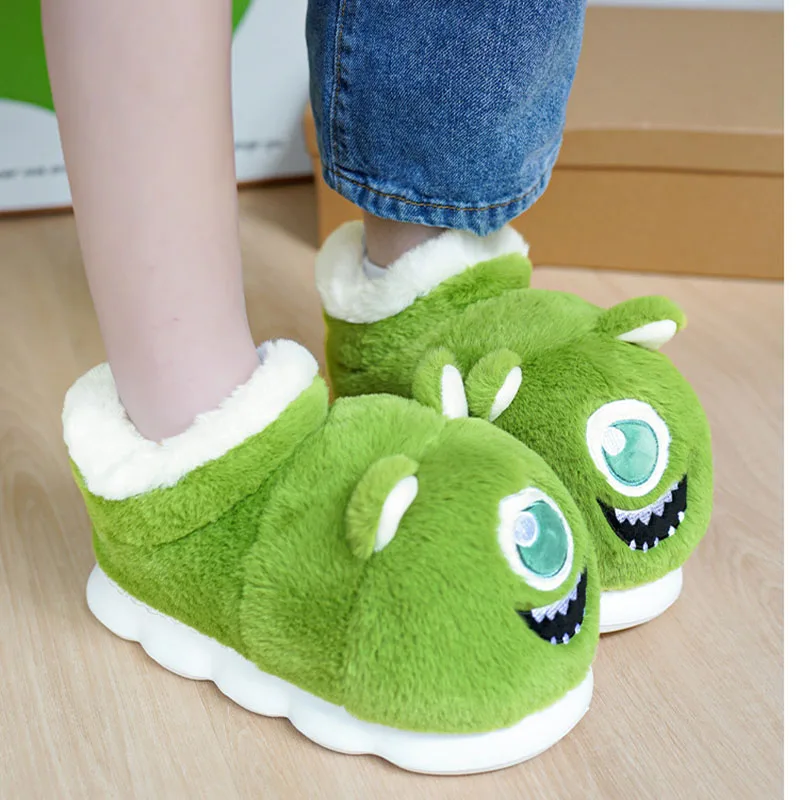 Kawaii Disney Anime Monsters, Inc. Pantofole in cotone Mr.Q Cartoon con graziose scarpe calde per ragazze con suola spessa antiscivolo per interni