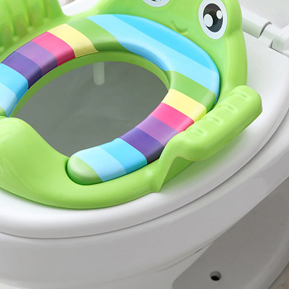 

Portable Toilet Seat Green High Quality Material Cartoon Style Large Handle Safety Pad Training Aid for At Home