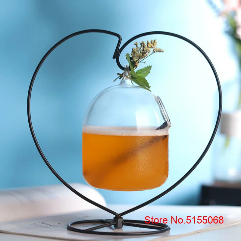 Bar New Ideas Hanging Basket Cocktail Glass Heart Moon Iron Frame Suspension Bottle Juice Beverage Molecular Special Drinks Cup