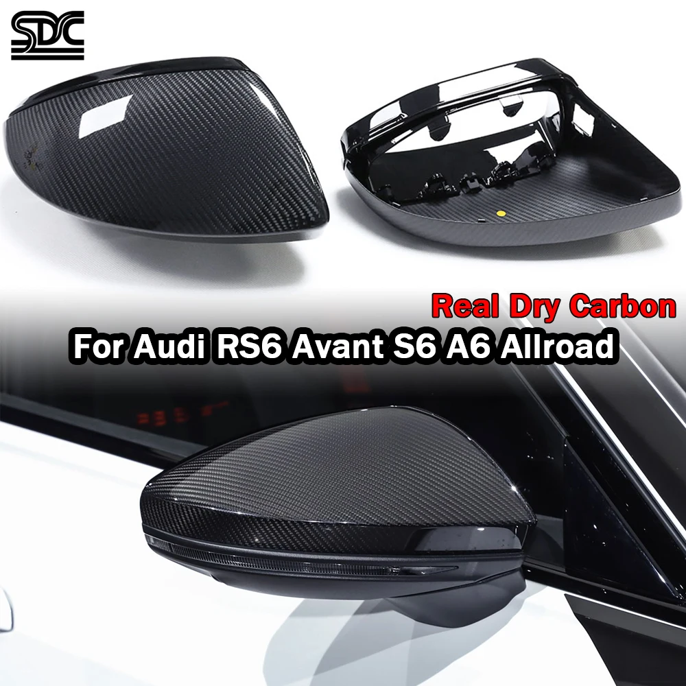 

C8 RS6 RS7 Real Dry Carbon Fiber MIrrors Replacement For Audi A6 S6 RS6 Avant 2019+ Exterior Side Mirror Caps 2 Pcs/Set LHD