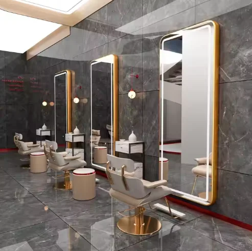 *-Factory Price Custom Design Of Modern Light Luxury Oval Square Mirror Hair Salon Furniture