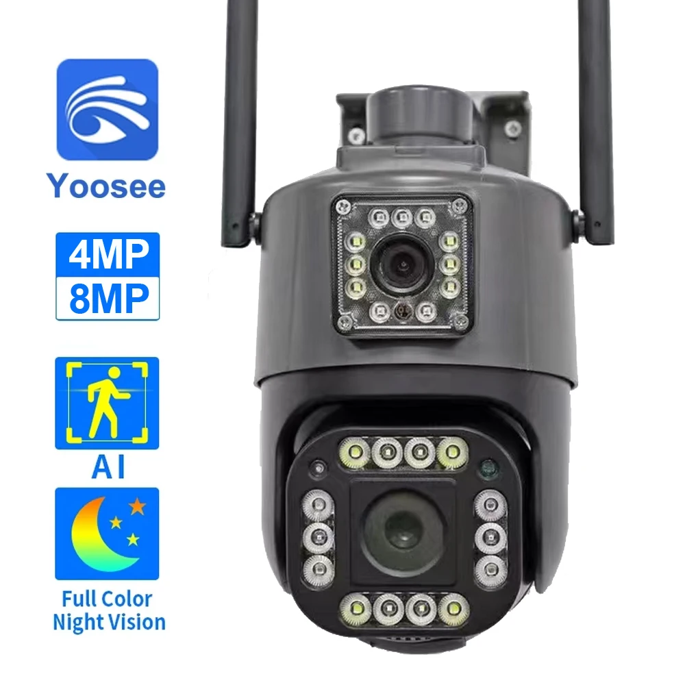 

Yoosee 4K 8 Мп WiFi PTZ камера с двойным объективом двойной экран CCTV 4 МП наружная H.265 видеокамера безопасности с автоматическим отслеживанием цвета ночного видения