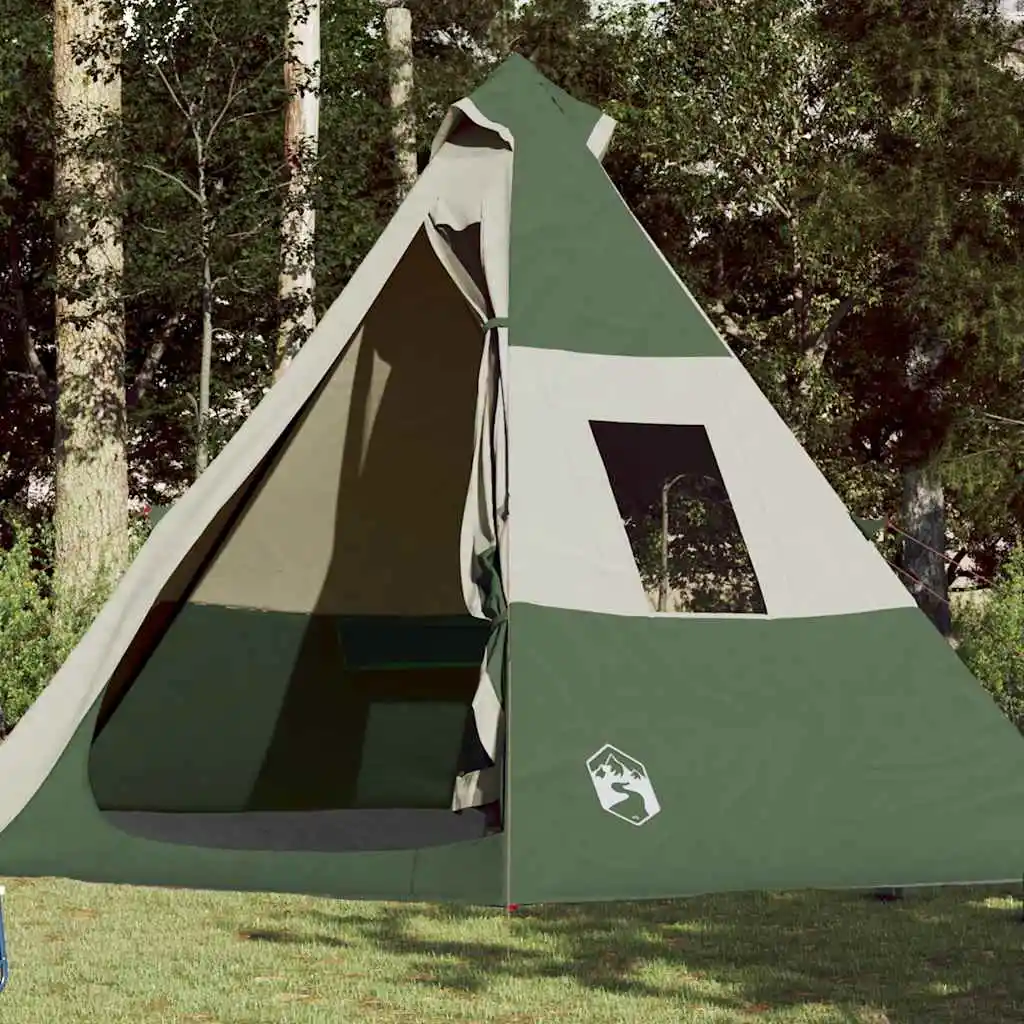 Tipi-Campingzelt für 7 Personen, Grün, Wasserdichtes Familien-Outdoor-Faltzelt, UV-Schutz-Vordach