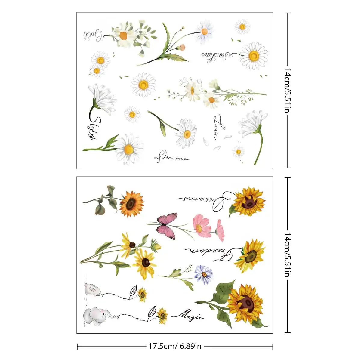 2pcs New Sweet colored Daisy Waterproof Tattoo Stickers for Women Girls Fashion Semi Permanent Tattoo Stickers Accessories