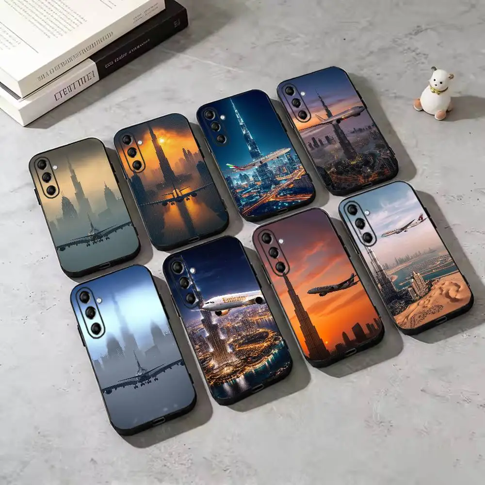 

Dubai Burj Khalifa Airplane Phone Case For Samsung Galaxy A73,A72,A71,A70,A53,A52,A51,Others Soft Black Cover