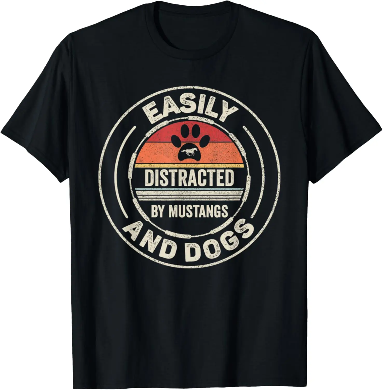 Retro Vintage Easily Distracted By Mustangs And Dogs T-Shirt