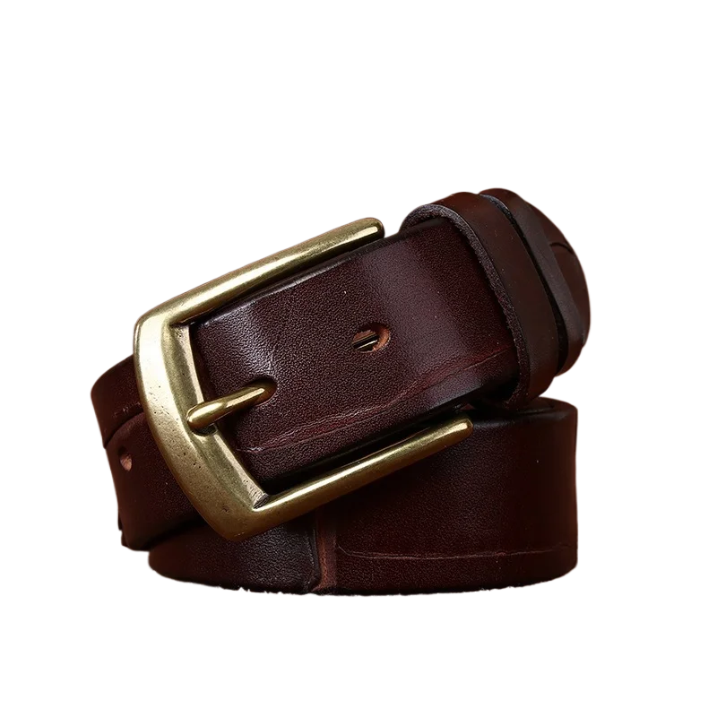 Vintage Handmade Distressed Pin Buckle Fashion Trendy Personalized Thick Full Grain Leather Men's Belt