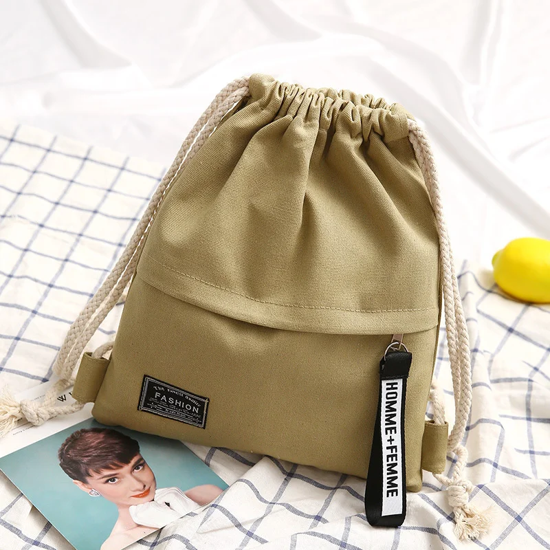 Canvas Drawstring Backpack Fashion School Gym Drawstring Bag Casual String Knapsack School Back Pack For Teenager Women