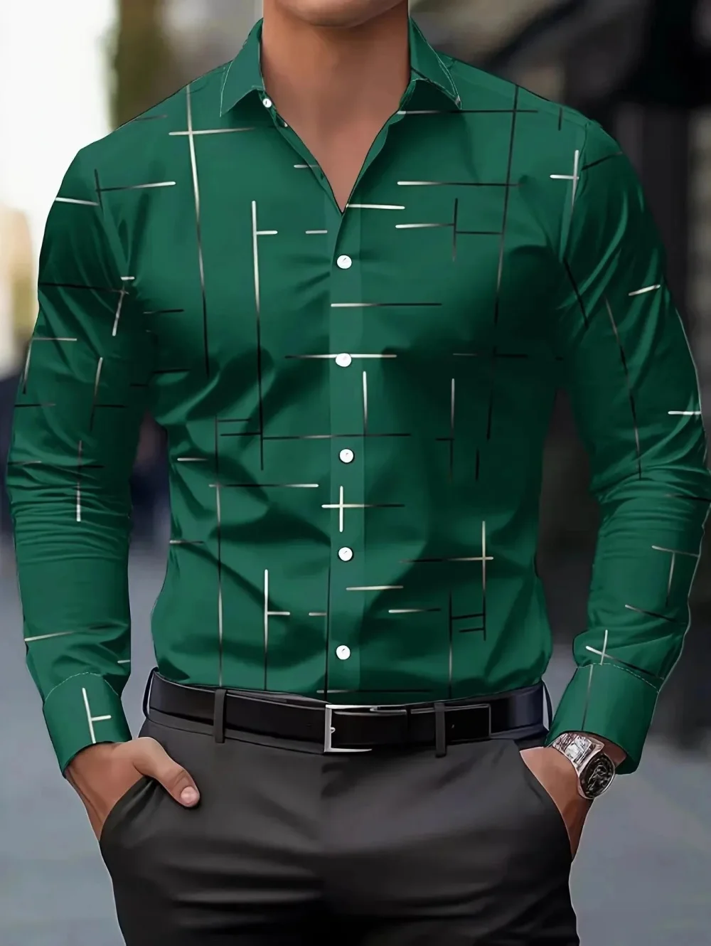 New European and American Style Men's Long Sleeved Spring Shirt Minimalist Line Business Casual Shirt High-End Menswear Clothing