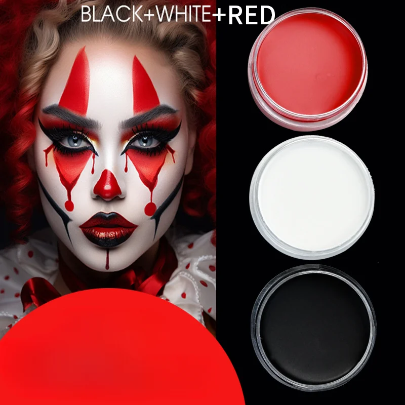 Pintura corporal facial blanca, negra y roja, juego de pintura corporal al óleo para adultos, juego de rol de esqueleto de vampiro payaso, maquillaje de Halloween