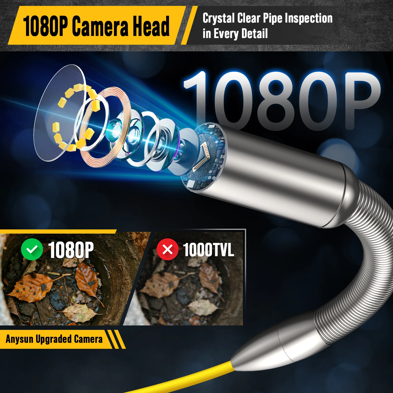 20 متر-50 متر التسوية الذاتية 5 مللي متر كابل 32 جيجابايت مقاوم للماء 1080P فيديو المنظار الصناعي استنزاف خط أنابيب التفتيش الأنابيب كاميرا الصرف الصحي #4