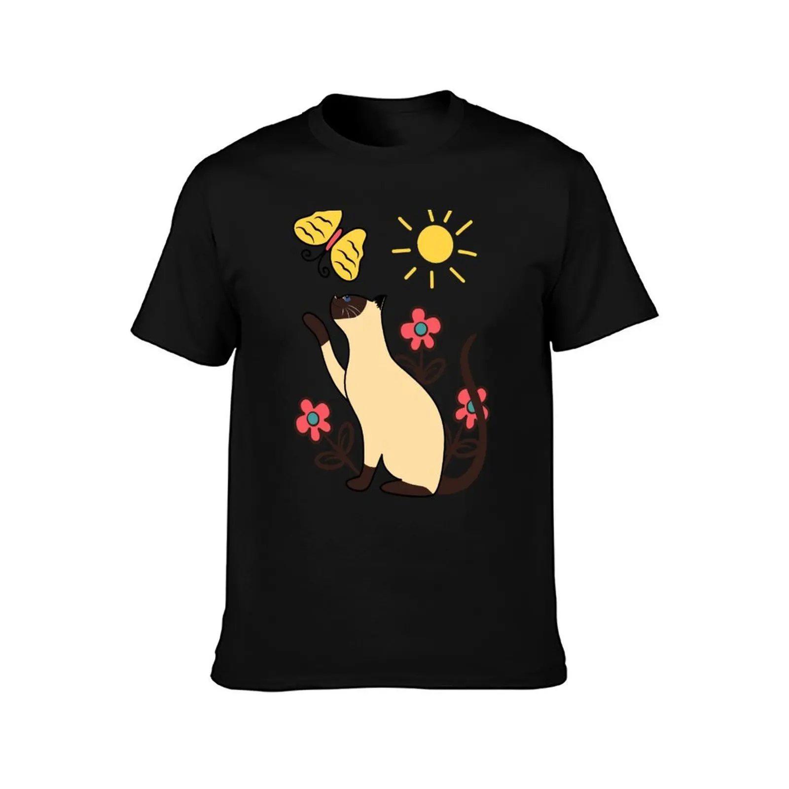 Siamese Cat Playing with Butterfly T-Shirt Sweat Resistant Workout Tee Shirt