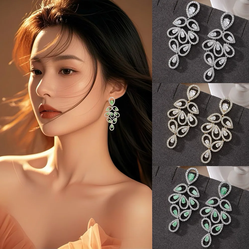 

Missvikki New Luxury Skeleton Pendant Earrings For Women Wedding Party Shiny Full CZ Earrings Fashion Jewelry High Quality