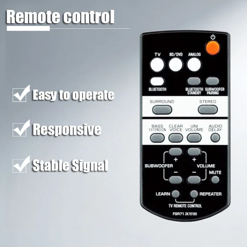 

Replacement Part for Yamaha YAS-203 Sound System Remote Control FSR71 Zk72120 Spare Accessory for Home Audio Equipment