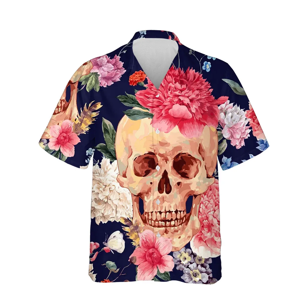 

Jumeast Skull Blouses Gothic Shirts For Men Halloween Black Clothes Short Sleeve Button Up Oversized Mens Shirt Streetwear Tops