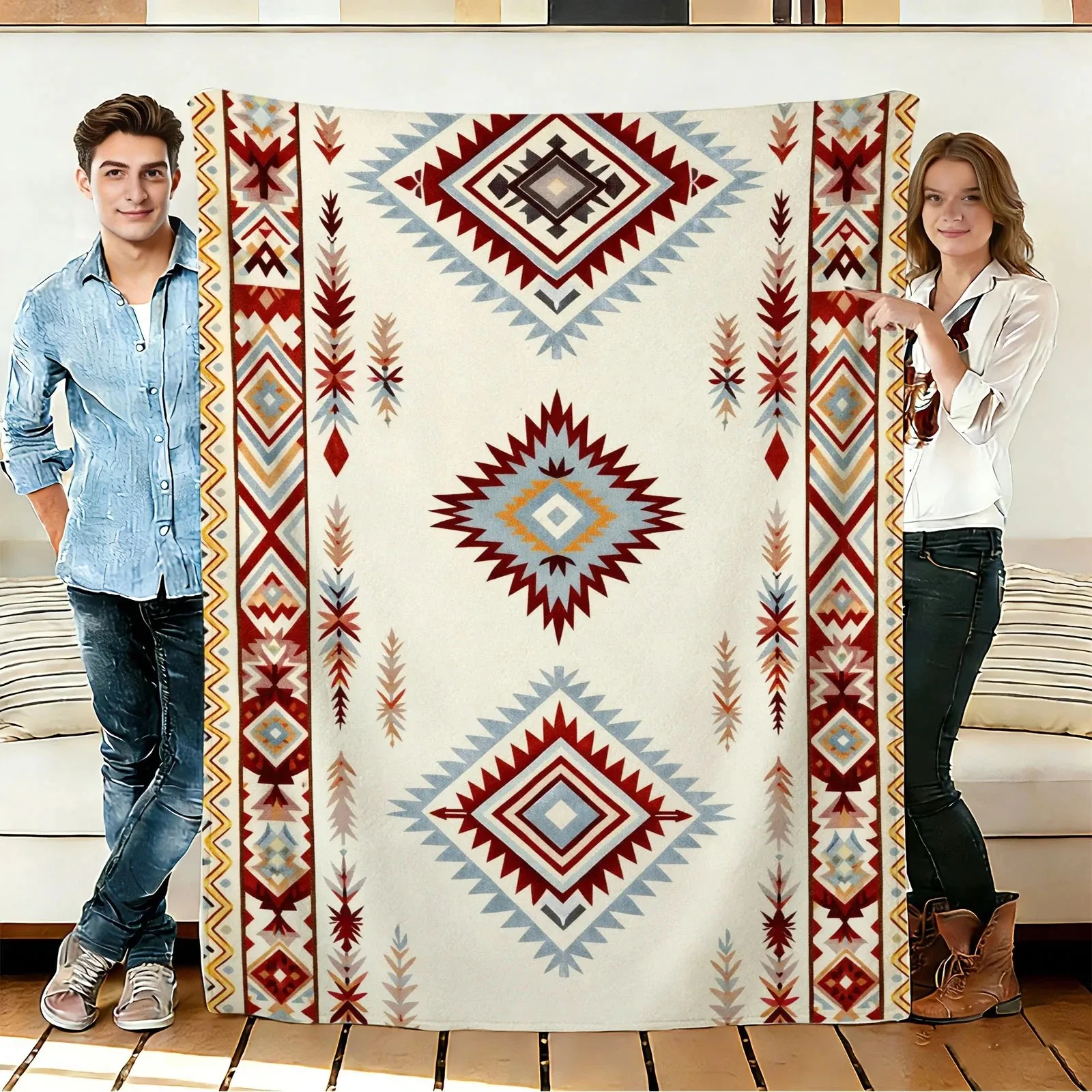 Southwest Tribal Throw Blanket Cute Aztec Yellow Geometric Cozy Bed Blankets Luxury Decor for Sofa Couch Bed Living Room Travel
