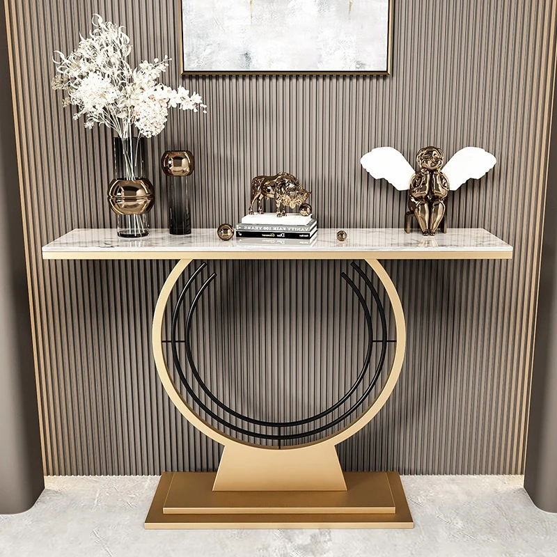 Light luxury modern living room simple against the wall rock slab art end view platform entrance