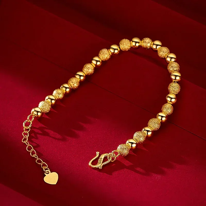 

9999 Real Gold 24K Glossy Frosted Bead Ladies Bracelet, Bracelet 6mm Glossy Beaded Bracelet