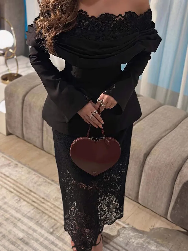 

Bla Sexy Lace Evening Dr Women's Long Sve Bodycon One oulder Gown for Par Date Performance Wedding Celebration