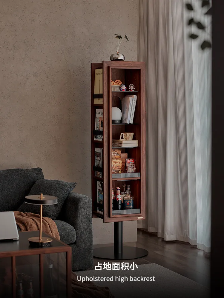 Solid wood rotating bookcase bookshelf 360 black walnut floor-to-ceiling full-body full-length mirror
