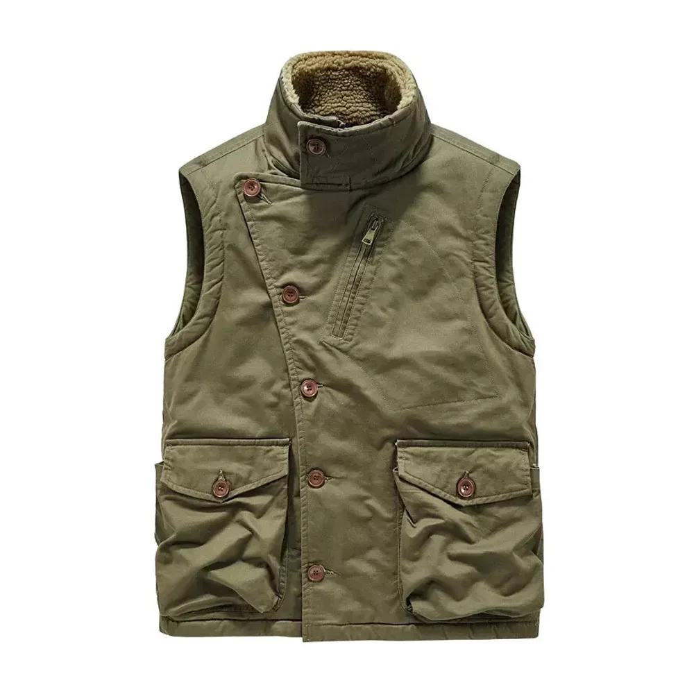 WWII WW2 Vintage Vest Classic Breasted Men's Jacket Sleeveless Fashion Men's Jacket Warm Jacket  Inside