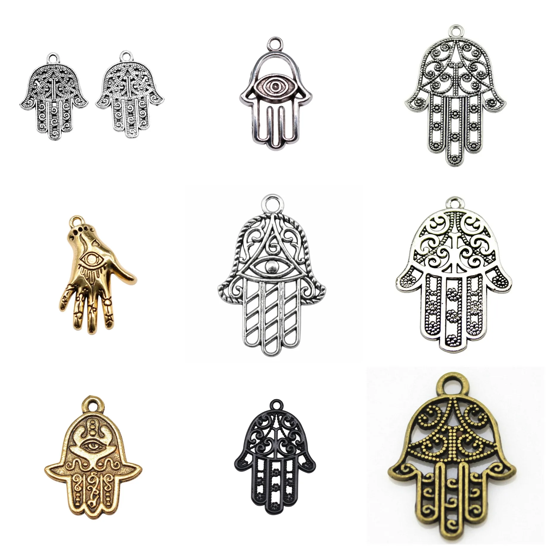 Mixed Colors Hamsa Hand Protection Amulet Charms Pendant Evil Eye Charm For Necklace Bracelet Earring DIY Jewelry Findings