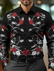 Floral Skulls Casual Business Casual Men's Dress Shirt Button Up Shirt Long Sleeve Party Evening Event  Party Button Up Shirt