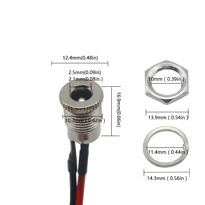 【2PCS】DC099 5.5 x 2.1mm 5.5 x 2.5mm DC Power Socket Threaded Female Connector Adapter With 20AWG Cable Wires 10CM 20CM
