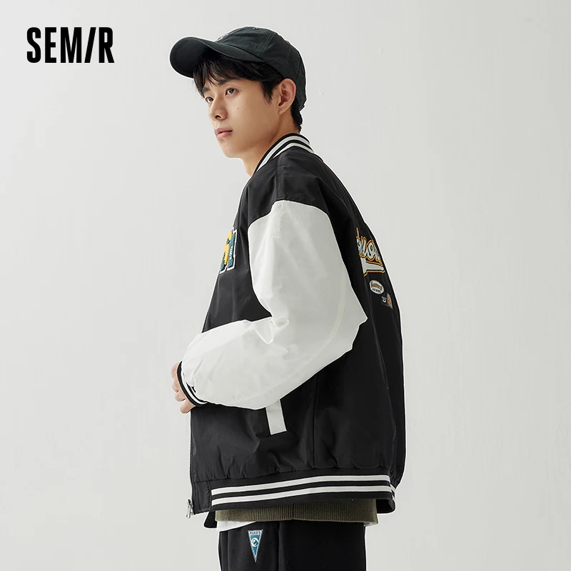 Semir Men Jacket Autumn New Exquisite Terry Embroidery Fashion Contrast Color Splicing Baseball Uniform Trendy Jacket for Men