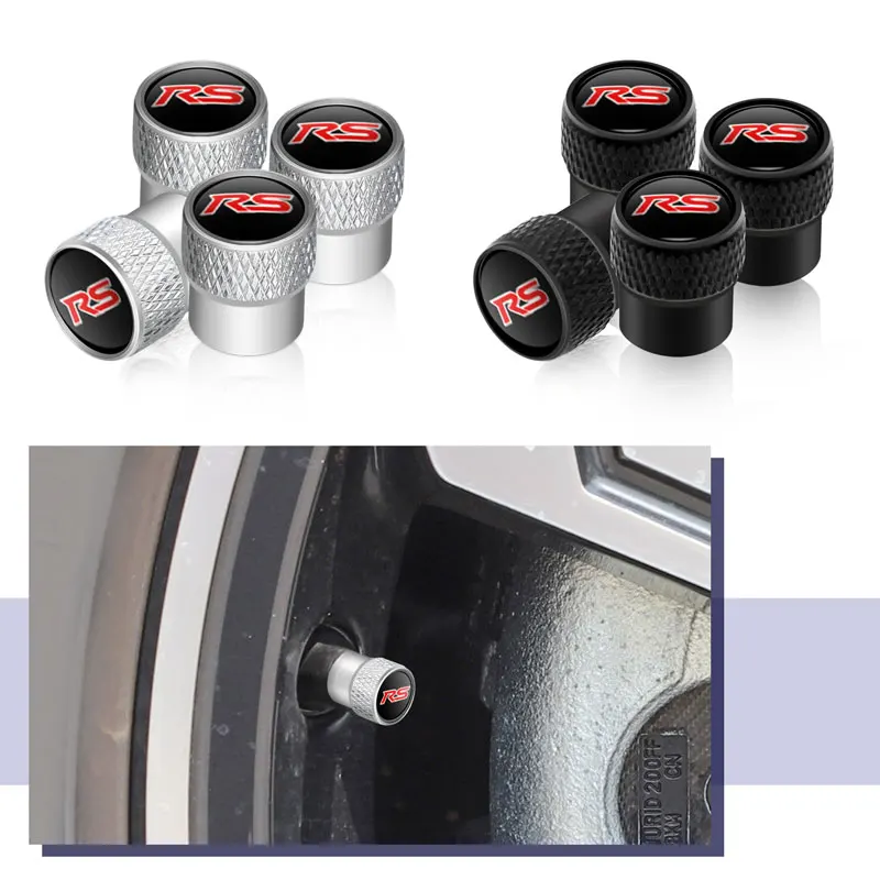 4Pcs Car Styling RS Emblem Car  Metal Wheel Tire Valve Caps Tyre Stem Covers Airdust Waterproof For Ford Focus Fiesta Decor