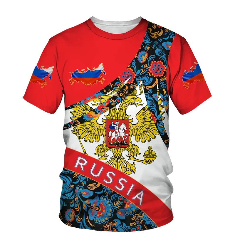 Rusya erkek tişört yaz rahat yuvarlak yaka rus bayrağı kısa kollu Tops Tees erkekler giyim boy T shirt Streetwear
