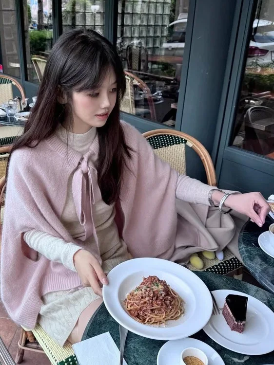 

Pink Bear Fur Sweater Coat Women's Autumn Winter Thiened Warm Outerwear with Bow-Knot Belt Kangaroo oulder Casual Outer L...