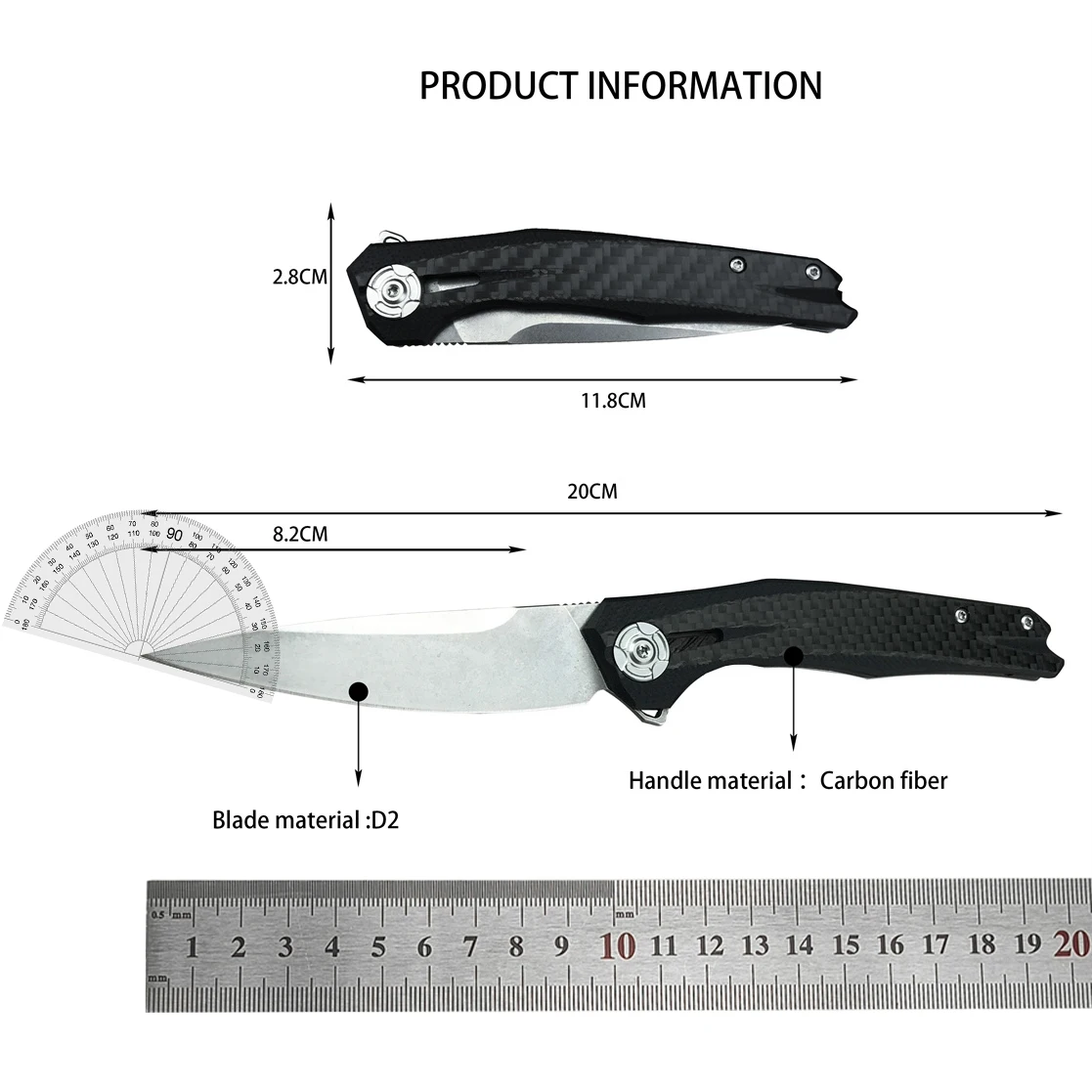 EDC 0707 Folding knife 3.5\'\'/CPM-20CV Drop Point D2 Blade G10 Carbon Fiber Handles Flipper Knife Outdoor Military Tactical Faca