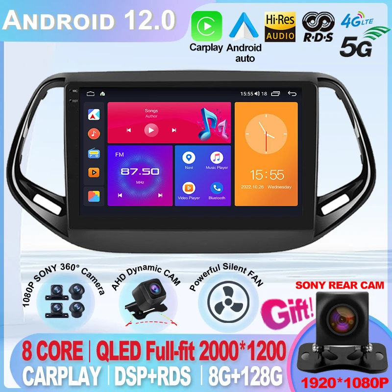 

Android12.0 10.1'' Car Radio Stereo For JEEP COMPASS 2017-2019 Auto Stereo GPS Navigation DSP Carplay 2 Din Multimedia Player