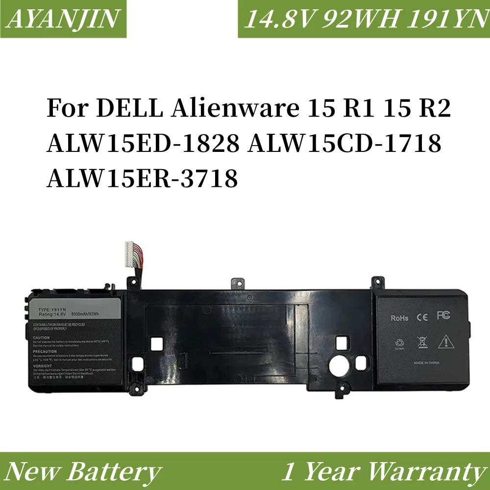 191YN 14.8V 92WH Laptop Battery For DELL Alienware 15 R1 15 R2 ALW15ED-1828 ALW15CD-1718 ALW15ER-3718 2F3W1