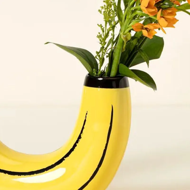 Creative Resin Banana Vase Flower Arrangement Decoration Simulated Fruit Banana Artifact Funny Vases Pots  Home Decoration