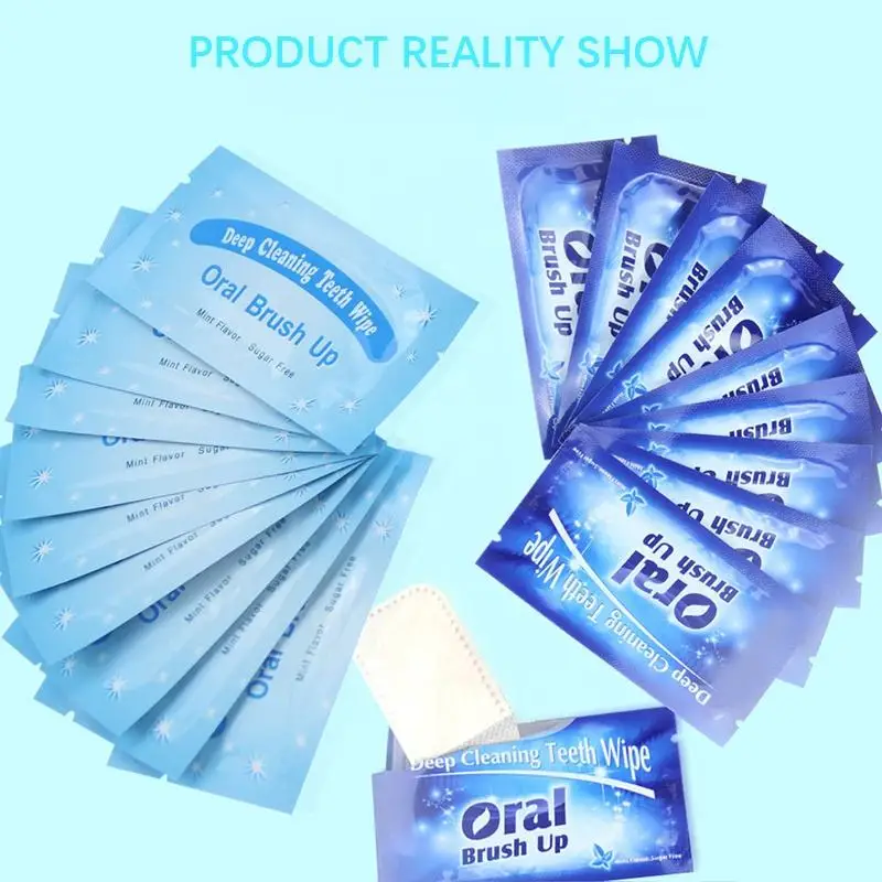 50Pcs Oral Teeth Finger Wipe Teeth Whitening Oral Brush Up Mint Flavor Teeth Deep Cleaning Remove Stains Oral Hygiene Care