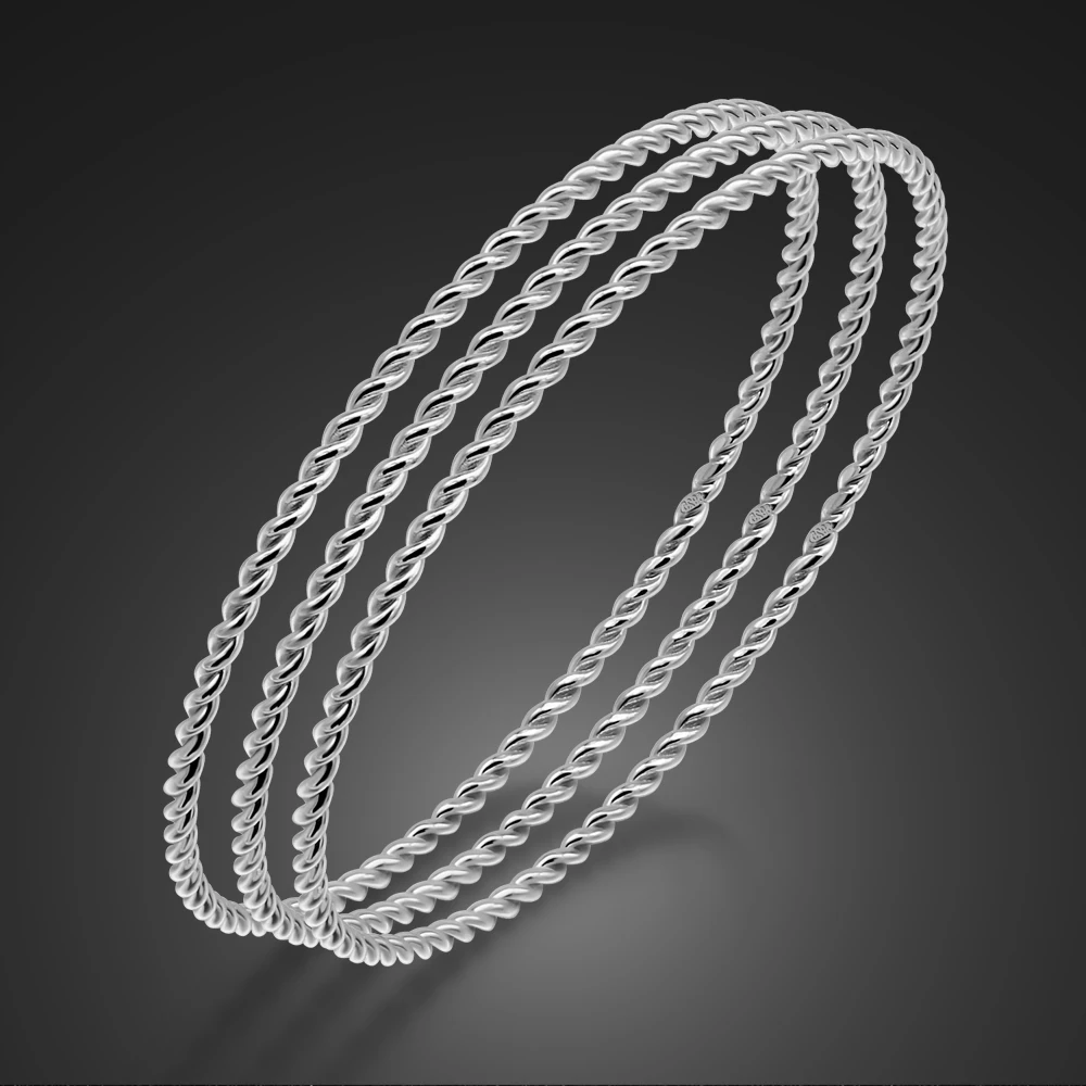 Twisted lines 925 Sterling Silver Banglest Women Stackable 1/2/3  Infinite Set Bracelet 60 -65-68 MM Gold Plated Jewelry Gift