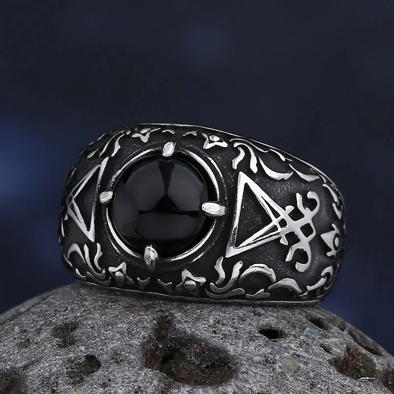 2024 New Vintage Sigil Lucifer Rock Ring 316L Stainless Steel Seal of Satan Rings for Men Male Punk Rock Jewelry Gift