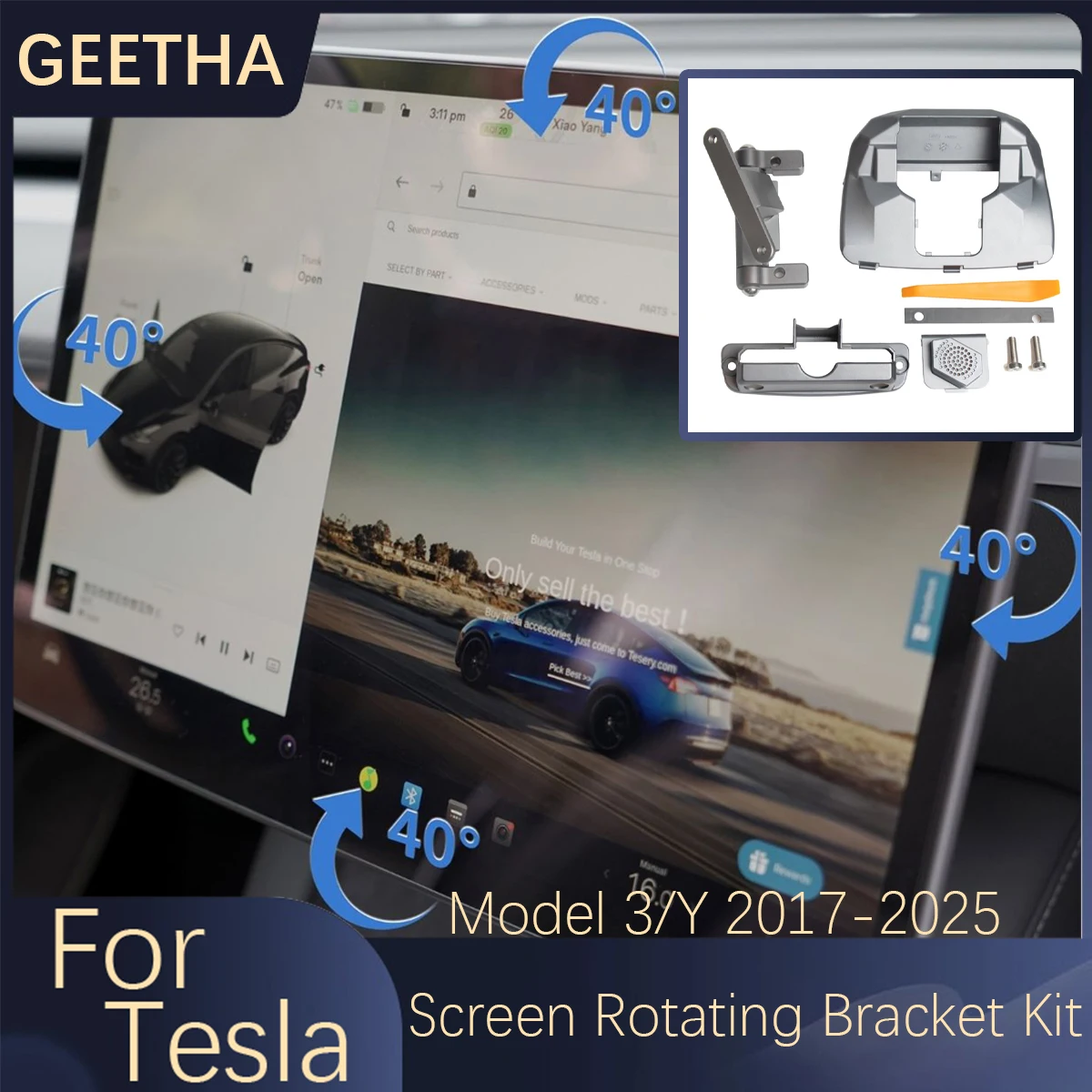 

Screen Rotating Bracket Kit For Tesla Model 3/Y 2017-2025 Tilt Four Direction Bracket Display Rotate Auto Interior Accessories