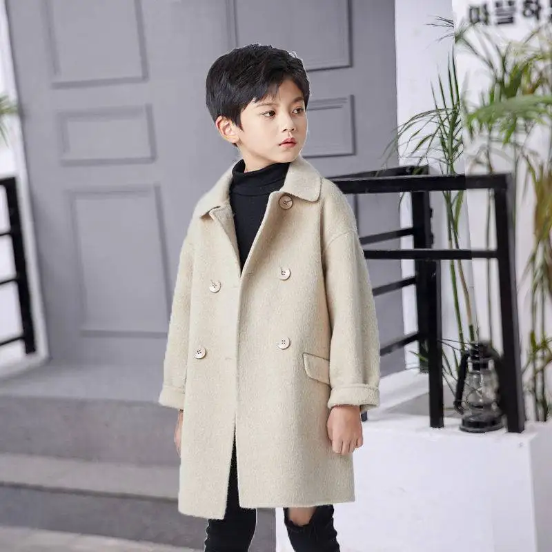 Girls Wool Coat Jacket Outerwear 2022 Beige Warm Thicken Plus Velvet Winter Autumn Cotton School Teenagers Children\'s Clothing