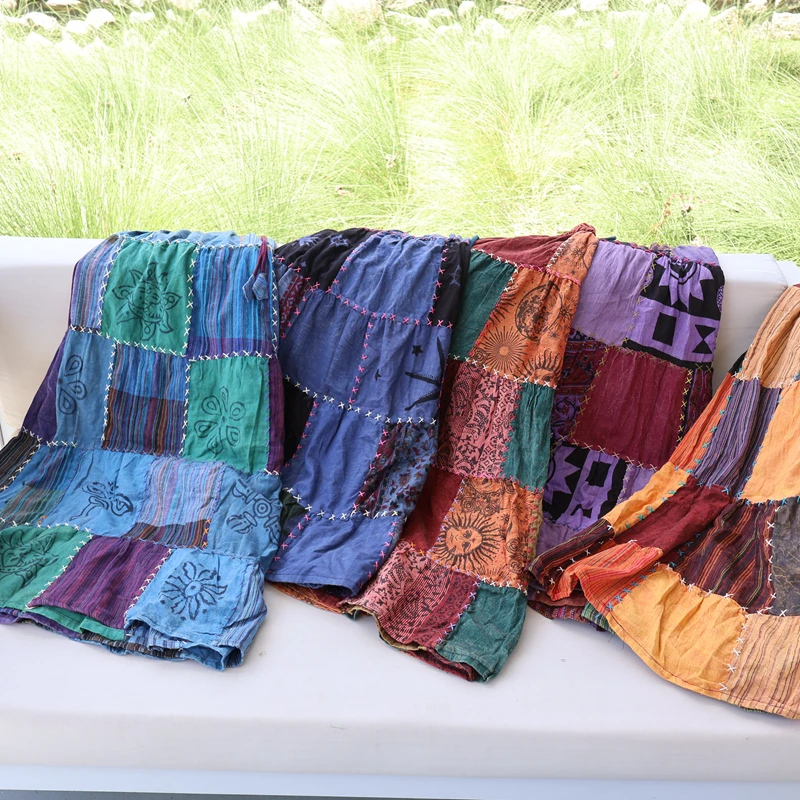 

Handmade Embroidered Vintage Wa Cotton Skirt Hippie n Patchwork Skirt A-Line Loose Fit Casual Women's Skirt