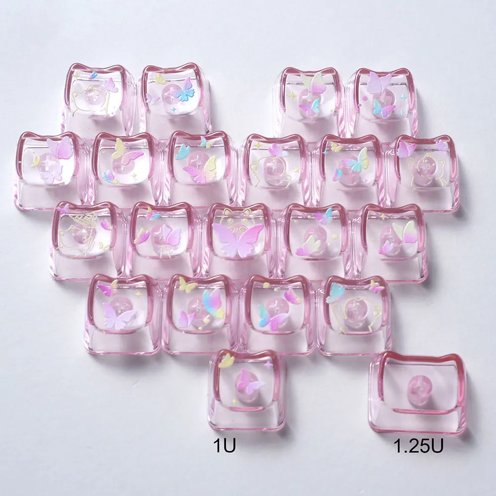 Butterfly Backlit Keycap 21 Keys Shine Through Heart-Shaped MAO Profile DIY Transparent Keycap for MX Switch Mechanical Keyboard