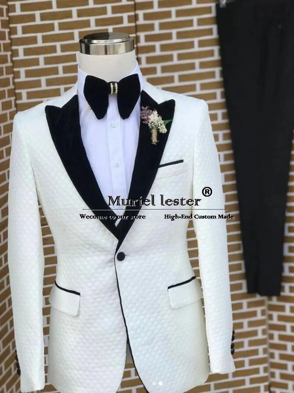 Classic Jacquard Suits Men Black Notch Lapel Prom Blazer Business Banquet Evening Groom Wedding Tuxeos Bespoke 3 Piece Clothing