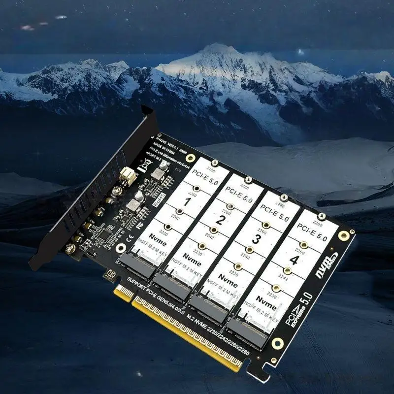 PCIE5.0 X16 Solution for 4 Port NVME Drives Accommodates M.2 Sizes 2230 to 2280 for Efficient Performance