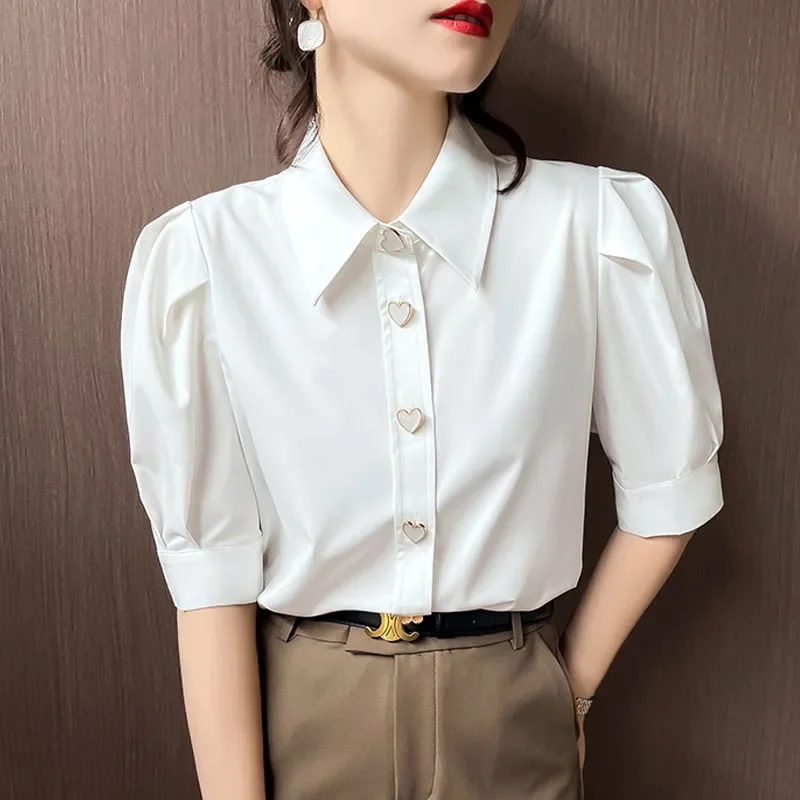 Summer New Short Sleeve Turn Down Collar Women Shirt Office Lady Shirt Blouse Women Tops Blusas Mujer De Moda 2024 Verano A520