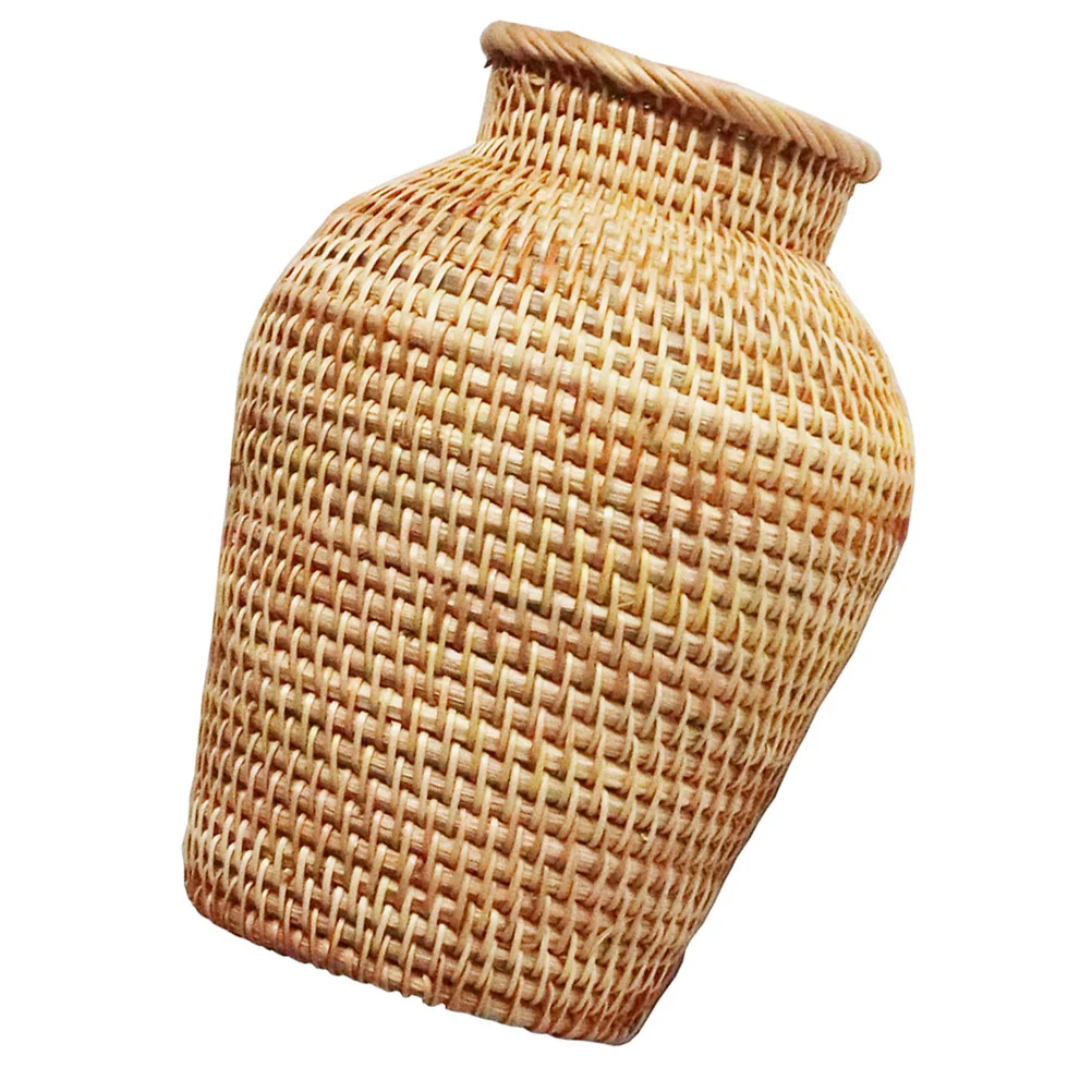 

1pc Rattan Woven Flower Vase Exquisite Craft Design For Home Office Decor Artificial Flower Container Dry Floral Arrangement