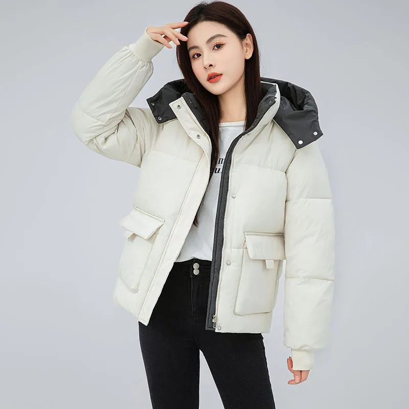 เสื้อแจ็คเก็ตผ้าฝ้ายบุนวมสำหรับผู้หญิงแฟชั่นใหม่, เสื้อแจ็คเก็ตฤดูหนาวแบบอบอุ่น, เสื้อผ้าฝ้ายแบบมีฮู้ดถอดได้สไตล์เกาหลีสำหรับผู้หญิง
