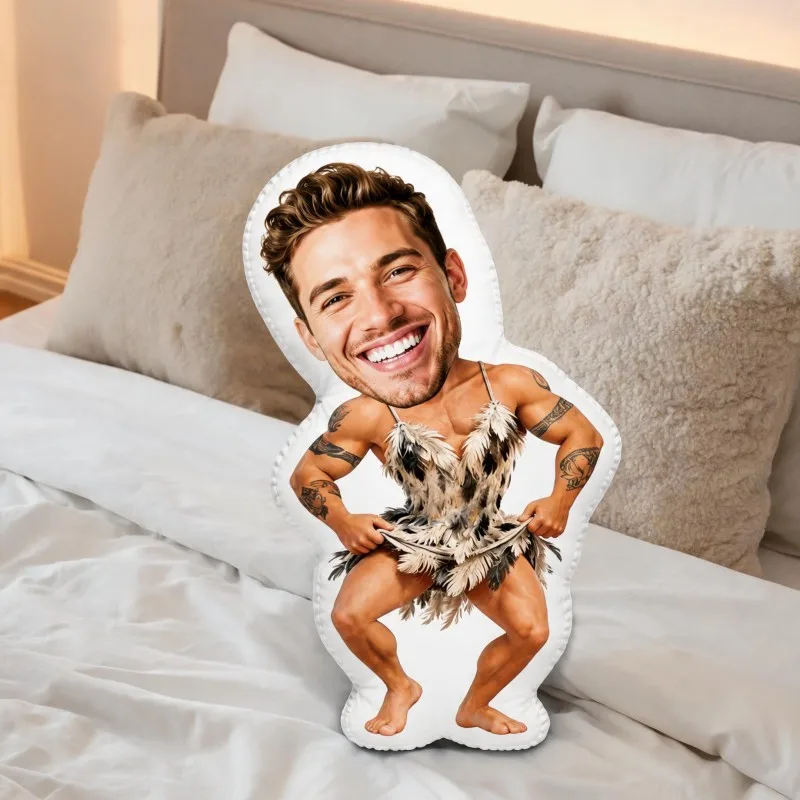 Custom Face Funny Shaped Pillow, Personalized Photo Male Figure Decorative Cushion, Unique Home Decor Accent for Sofa & Bedroom,